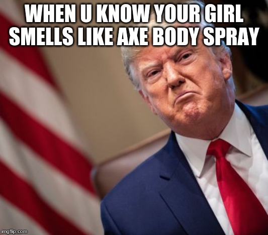 Donald Drumpf | WHEN U KNOW YOUR GIRL SMELLS LIKE AXE BODY SPRAY | image tagged in donald drumpf | made w/ Imgflip meme maker