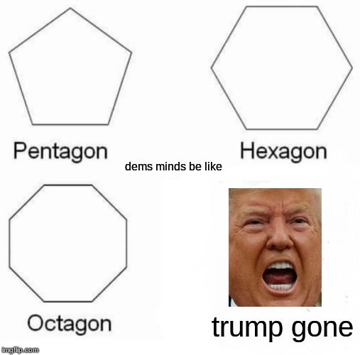 Pentagon Hexagon Octagon | dems minds be like; trump gone | image tagged in memes,pentagon hexagon octagon | made w/ Imgflip meme maker