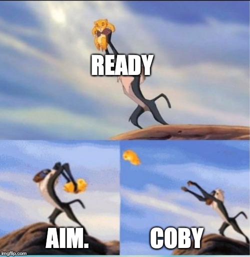 lion being yeeted | READY; AIM.              COBY | image tagged in lion being yeeted | made w/ Imgflip meme maker