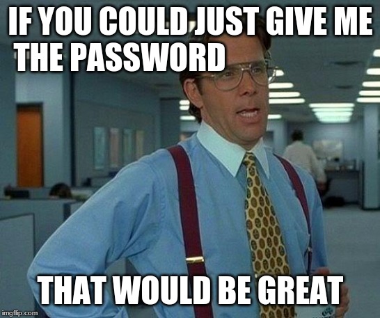 That Would Be Great Meme | IF YOU COULD JUST GIVE ME THE PASSWORD THAT WOULD BE GREAT | image tagged in memes,that would be great | made w/ Imgflip meme maker