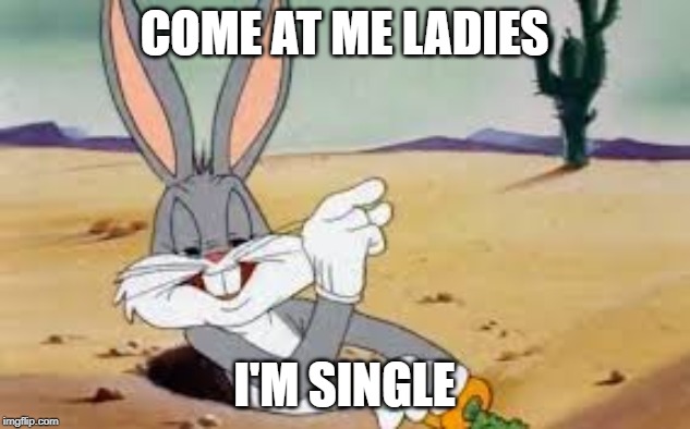 PLS | COME AT ME LADIES; I'M SINGLE | image tagged in bugs bunny,single,fun | made w/ Imgflip meme maker