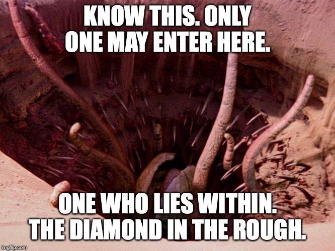 It's a sarlacc | KNOW THIS. ONLY ONE MAY ENTER HERE. ONE WHO LIES WITHIN. THE DIAMOND IN THE ROUGH. | image tagged in it's a sarlacc | made w/ Imgflip meme maker
