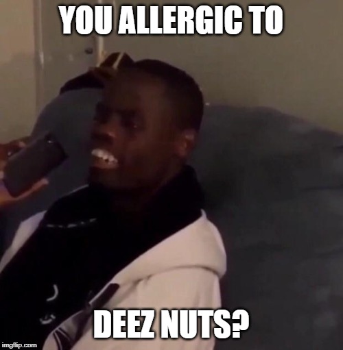 Deez Nutz | YOU ALLERGIC TO DEEZ NUTS? | image tagged in deez nutz | made w/ Imgflip meme maker