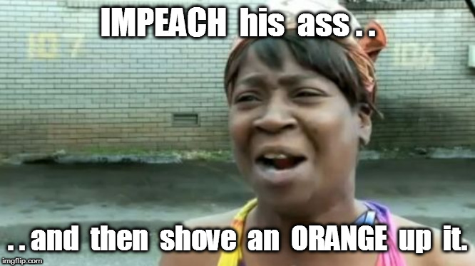 Ain't Nobody Got Time For That | IMPEACH  his  ass . . . . and  then  shove  an  ORANGE  up  it. | image tagged in memes,aint nobody got time for that | made w/ Imgflip meme maker