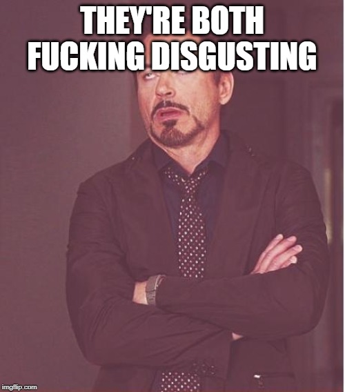 Face You Make Robert Downey Jr Meme | THEY'RE BOTH F**KING DISGUSTING | image tagged in memes,face you make robert downey jr | made w/ Imgflip meme maker