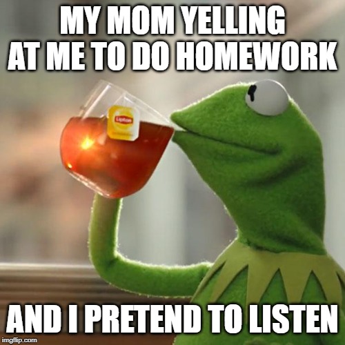 But That's None Of My Business | MY MOM YELLING AT ME TO DO HOMEWORK; AND I PRETEND TO LISTEN | image tagged in memes,but thats none of my business,kermit the frog | made w/ Imgflip meme maker
