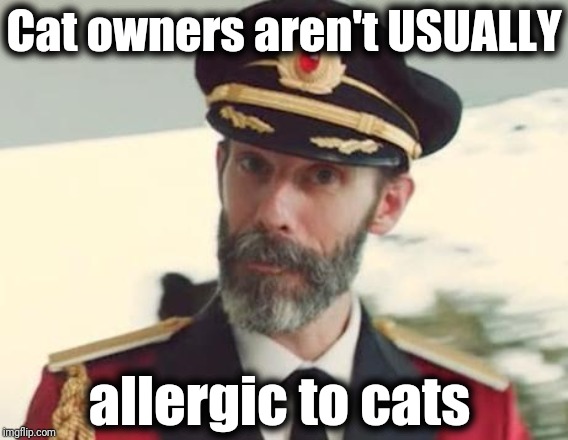 Captain Obvious | Cat owners aren't USUALLY; allergic to cats | image tagged in captain obvious | made w/ Imgflip meme maker