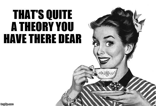 1950s Housewife | THAT'S QUITE A THEORY YOU HAVE THERE DEAR | image tagged in 1950s housewife | made w/ Imgflip meme maker