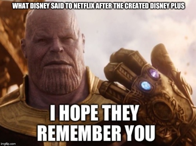 I hope they remember you Thanos | WHAT DISNEY SAID TO NETFLIX AFTER THE CREATED DISNEY PLUS | image tagged in i hope they remember you thanos | made w/ Imgflip meme maker