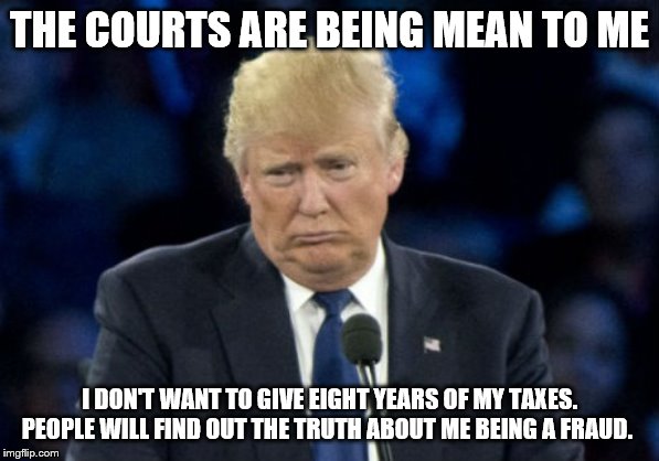 Sad Donald Trump | THE COURTS ARE BEING MEAN TO ME; I DON'T WANT TO GIVE EIGHT YEARS OF MY TAXES. PEOPLE WILL FIND OUT THE TRUTH ABOUT ME BEING A FRAUD. | image tagged in sad donald trump | made w/ Imgflip meme maker