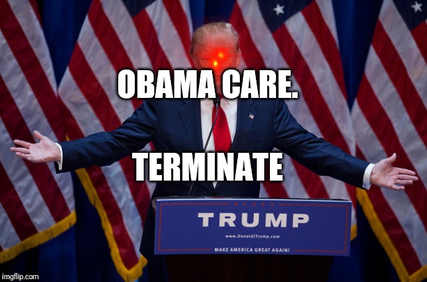 Donald Trump | OBAMA CARE. TERMINATE | image tagged in donald trump | made w/ Imgflip meme maker