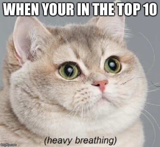 Heavy Breathing Cat | WHEN YOUR IN THE TOP 10 | image tagged in memes,heavy breathing cat | made w/ Imgflip meme maker