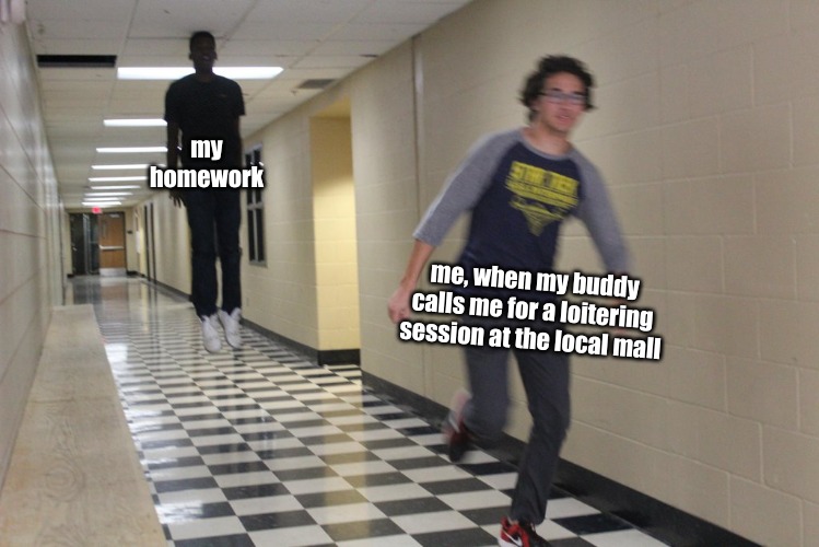 a boomers meme | my homework; me, when my buddy calls me for a loitering session at the local mall | image tagged in memes,generation | made w/ Imgflip meme maker