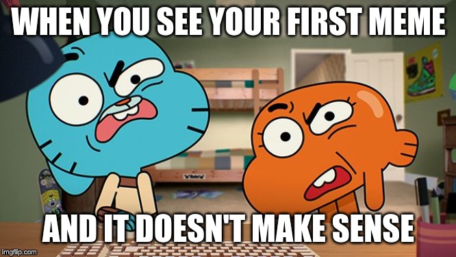 gumball | WHEN YOU SEE YOUR FIRST MEME; AND IT DOESN'T MAKE SENSE | image tagged in gumball | made w/ Imgflip meme maker