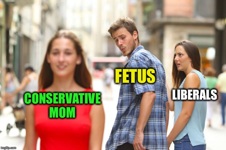 Distracted Boyfriend Meme | CONSERVATIVE MOM FETUS LIBERALS | image tagged in memes,distracted boyfriend | made w/ Imgflip meme maker