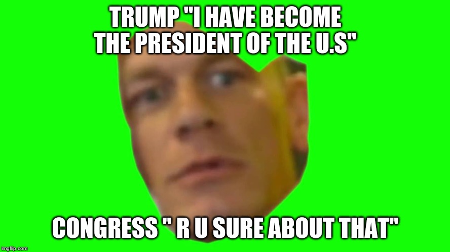 Are you sure about that? (Cena) | TRUMP "I HAVE BECOME THE PRESIDENT OF THE U.S"; CONGRESS " R U SURE ABOUT THAT" | image tagged in are you sure about that cena | made w/ Imgflip meme maker