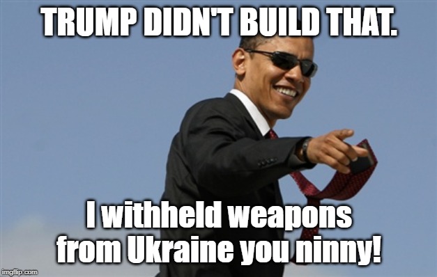 Cool Obama Meme | TRUMP DIDN'T BUILD THAT. I withheld weapons from Ukraine you ninny! | image tagged in memes,cool obama | made w/ Imgflip meme maker