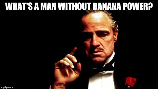 Godfather business | WHAT'S A MAN WITHOUT BANANA POWER? | image tagged in godfather business | made w/ Imgflip meme maker
