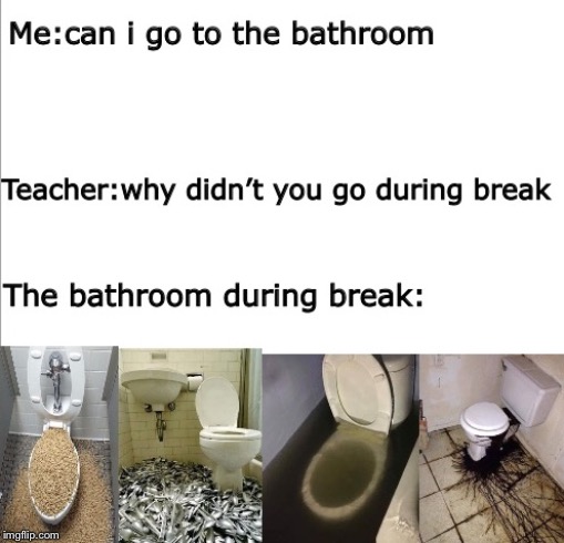 Never go to the bathroom during break | image tagged in funny | made w/ Imgflip meme maker