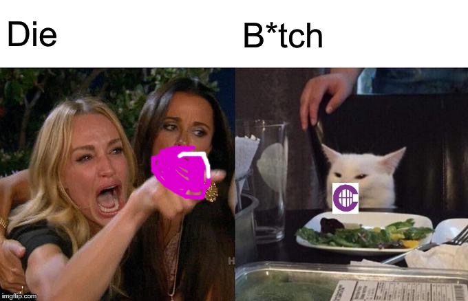 Die B*tch | image tagged in memes,woman yelling at cat | made w/ Imgflip meme maker
