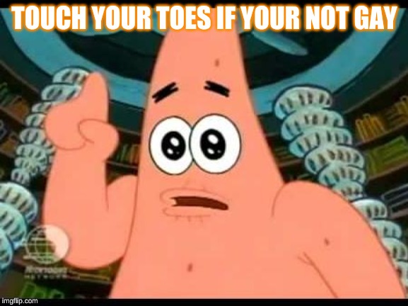Patrick Says Meme | TOUCH YOUR TOES IF YOUR NOT GAY | image tagged in memes,patrick says | made w/ Imgflip meme maker