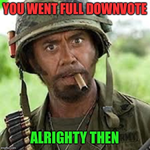 Never go full retard | YOU WENT FULL DOWNVOTE ALRIGHTY THEN | image tagged in never go full retard | made w/ Imgflip meme maker