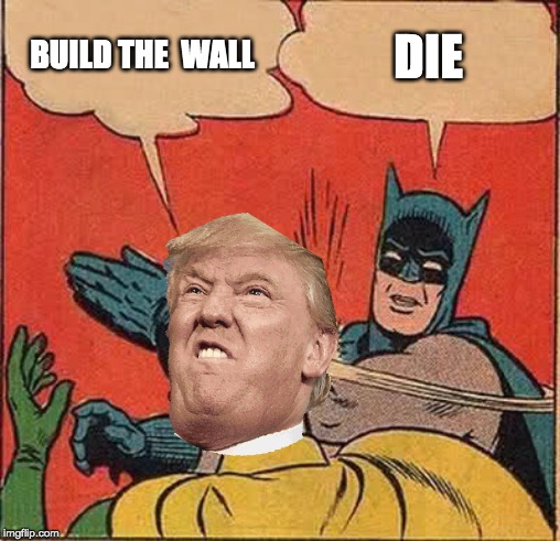 Batman Slapping Robin Meme | BUILD THE  WALL; DIE | image tagged in memes,batman slapping robin | made w/ Imgflip meme maker