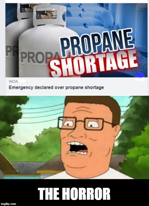 propane in the membrane | THE HORROR | image tagged in hank hill,propane,horror | made w/ Imgflip meme maker