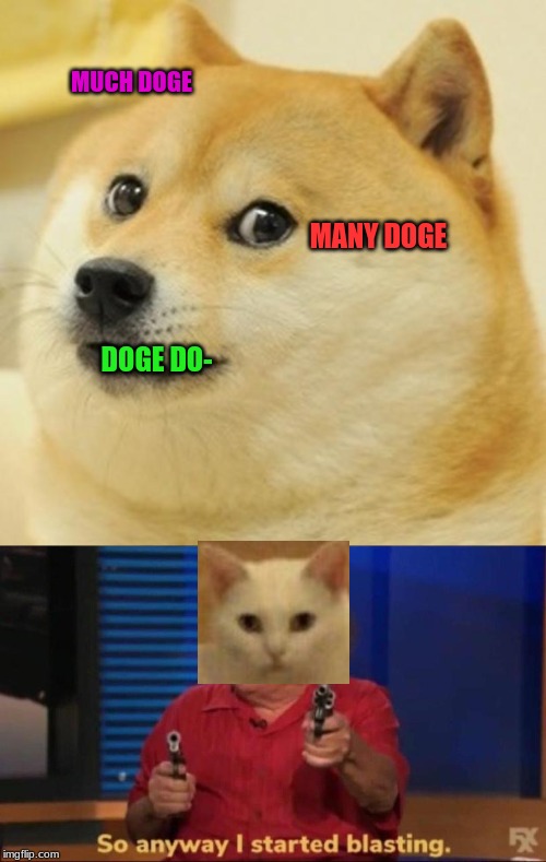 MUCH DOGE; MANY DOGE; DOGE DO- | image tagged in memes,doge,so anyway i started blasting | made w/ Imgflip meme maker