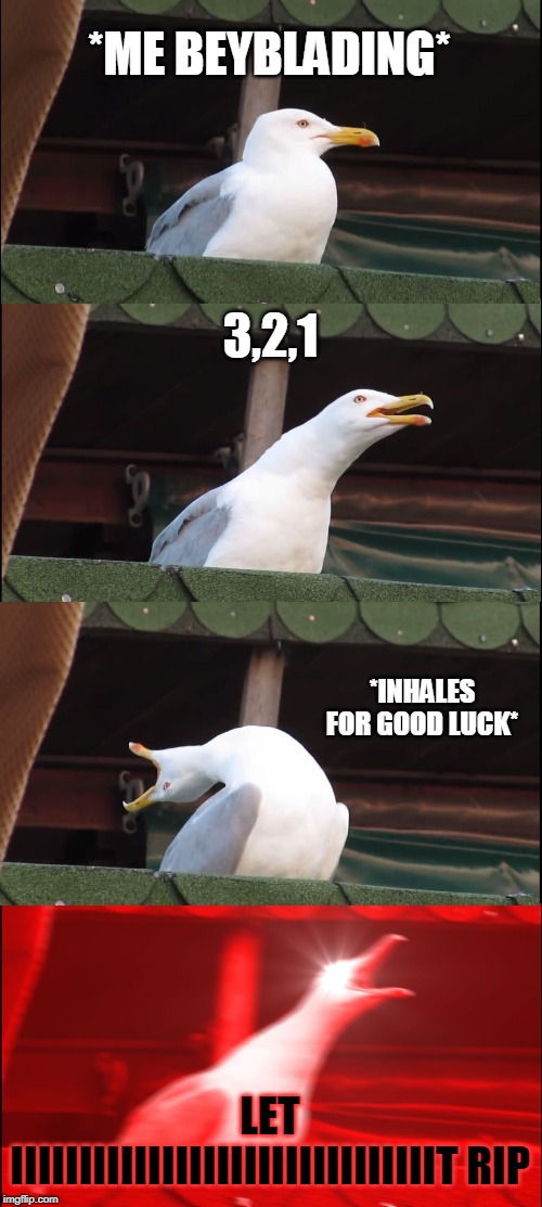 Inhaling Seagull | *ME BEYBLADING*; 3,2,1; *INHALES FOR GOOD LUCK*; LET IIIIIIIIIIIIIIIIIIIIIIIIIIIIIIIT RIP | image tagged in memes,inhaling seagull | made w/ Imgflip meme maker