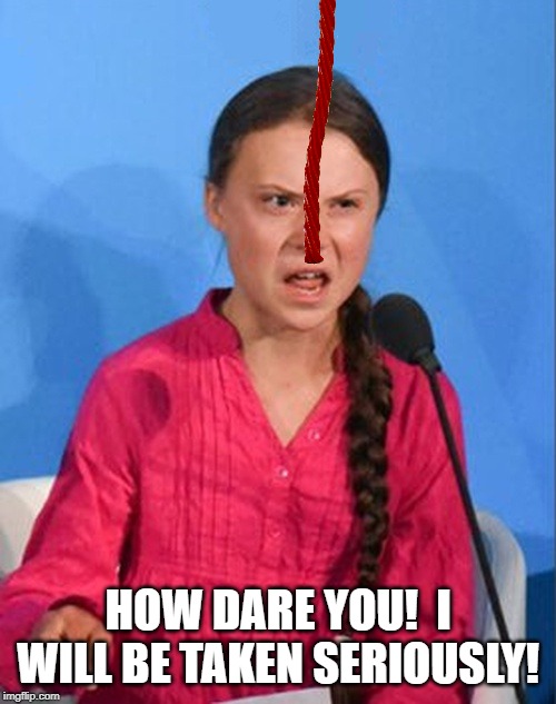 Greta Thunberg how dare you | HOW DARE YOU!  I WILL BE TAKEN SERIOUSLY! | image tagged in greta thunberg how dare you | made w/ Imgflip meme maker