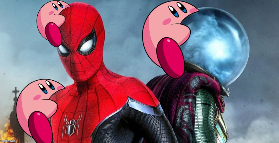 Spider-Man Far From Home melon kirby version | image tagged in spider-man,melon,kirby | made w/ Imgflip meme maker