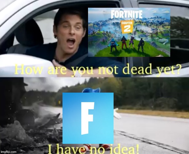 How are you not dead yet? | image tagged in sonic,fortnite | made w/ Imgflip meme maker