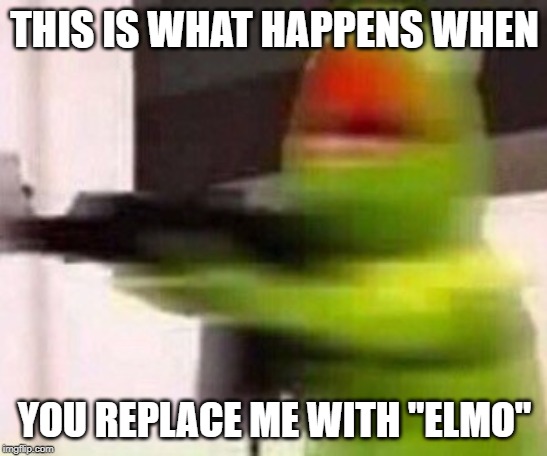 school shooter (muppet) | THIS IS WHAT HAPPENS WHEN; YOU REPLACE ME WITH "ELMO" | image tagged in school shooter muppet | made w/ Imgflip meme maker