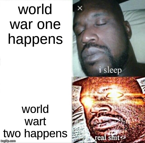 war | world war one happens; world wart two happens | image tagged in memes,sleeping shaq | made w/ Imgflip meme maker