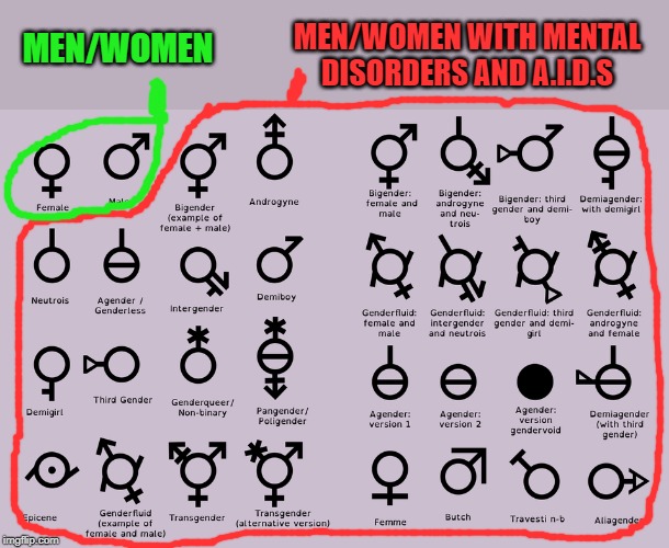 gender chart | MEN/WOMEN WITH MENTAL DISORDERS AND A.I.D.S; MEN/WOMEN | image tagged in gender chart | made w/ Imgflip meme maker
