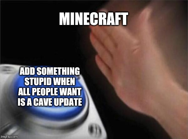 Blank Nut Button | MINECRAFT; ADD SOMETHING STUPID WHEN ALL PEOPLE WANT IS A CAVE UPDATE | image tagged in memes,blank nut button | made w/ Imgflip meme maker