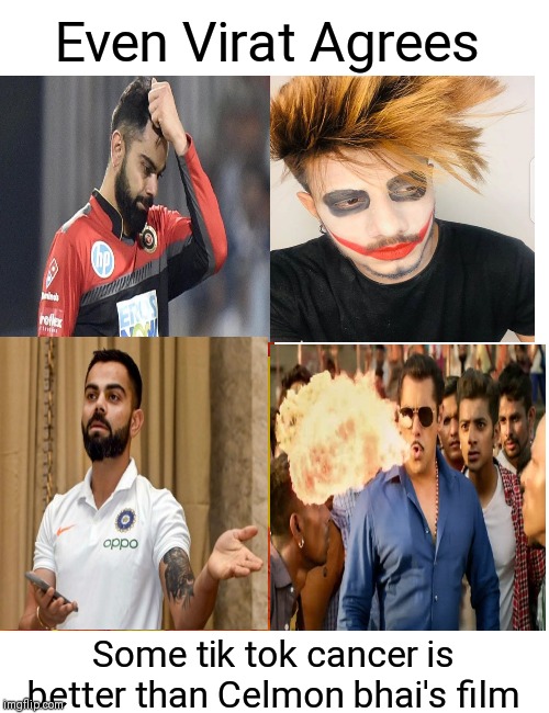 Drake Hotline Bling | Even Virat Agrees; Some tik tok cancer is better than Celmon bhai's film | image tagged in memes,drake hotline bling | made w/ Imgflip meme maker
