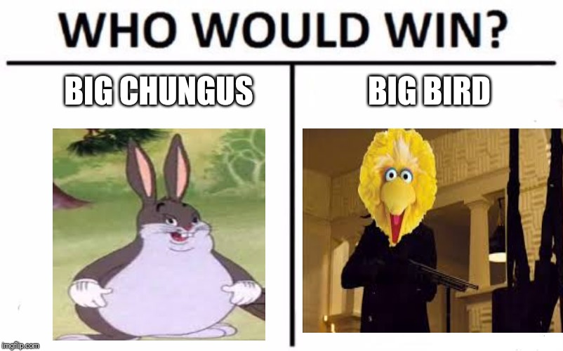 Who Would Win? Meme | BIG CHUNGUS; BIG BIRD | image tagged in memes,who would win | made w/ Imgflip meme maker