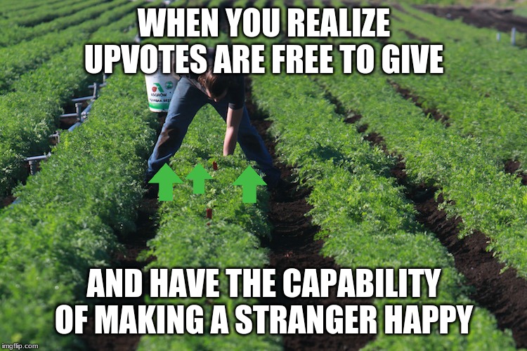 Upvote Farm | WHEN YOU REALIZE UPVOTES ARE FREE TO GIVE; AND HAVE THE CAPABILITY OF MAKING A STRANGER HAPPY | image tagged in farm | made w/ Imgflip meme maker