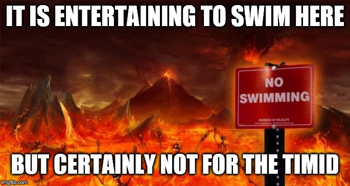 IT IS ENTERTAINING TO SWIM HERE BUT CERTAINLY NOT FOR THE TIMID | made w/ Imgflip meme maker