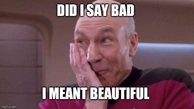 picard oops | DID I SAY BAD I MEANT BEAUTIFUL | image tagged in picard oops | made w/ Imgflip meme maker