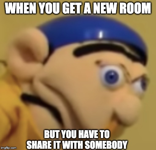 jeffy mad | WHEN YOU GET A NEW ROOM; BUT YOU HAVE TO SHARE IT WITH SOMEBODY | image tagged in jeffy mad | made w/ Imgflip meme maker