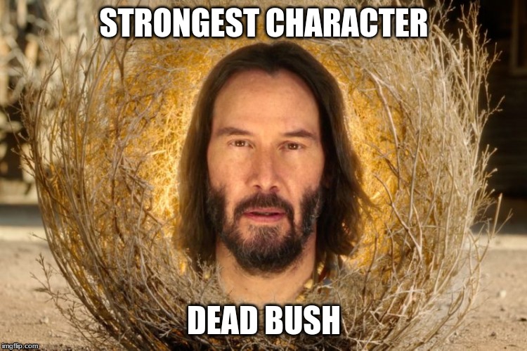 STRONGEST CHARACTER; DEAD BUSH | image tagged in keanu reeves | made w/ Imgflip meme maker