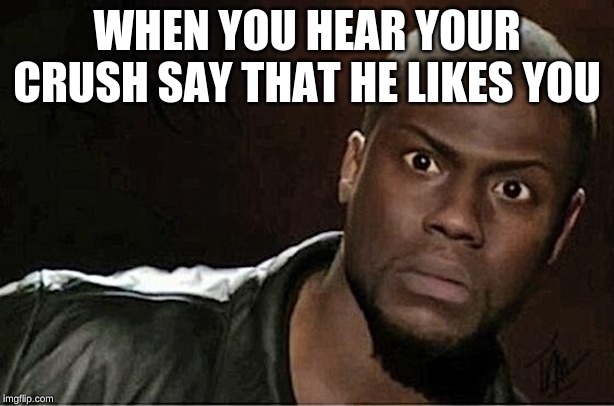 Kevin Hart | WHEN YOU HEAR YOUR CRUSH SAY THAT HE LIKES YOU | image tagged in memes,kevin hart | made w/ Imgflip meme maker