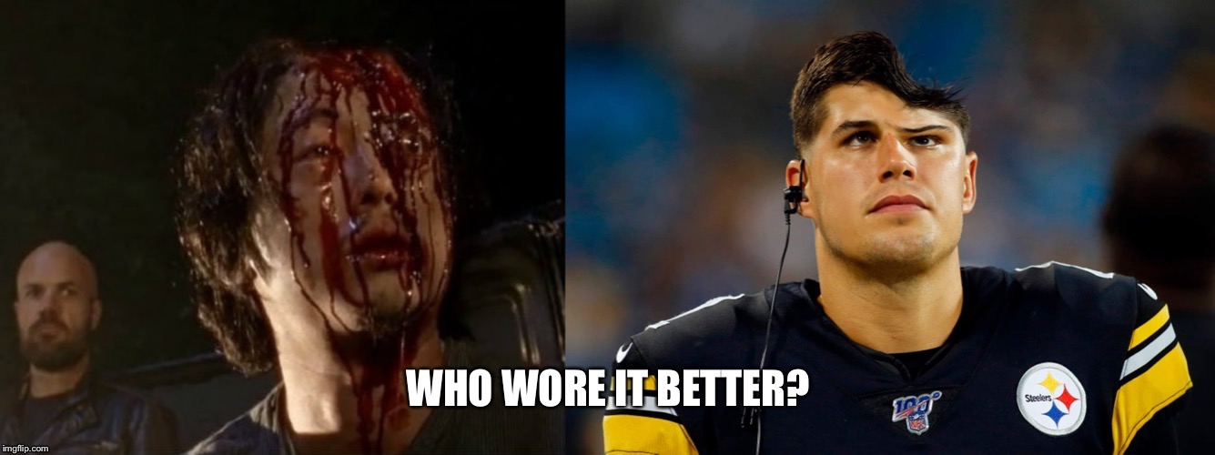 Mason Rudolph, who wore it better? | image tagged in sports,nfl,who wore it better,the walking dead,memes,pop culture | made w/ Imgflip meme maker