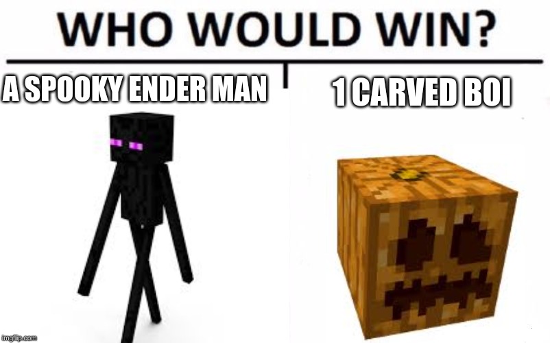 who would win | A SPOOKY ENDER MAN; 1 CARVED BOI | image tagged in minecraft | made w/ Imgflip meme maker