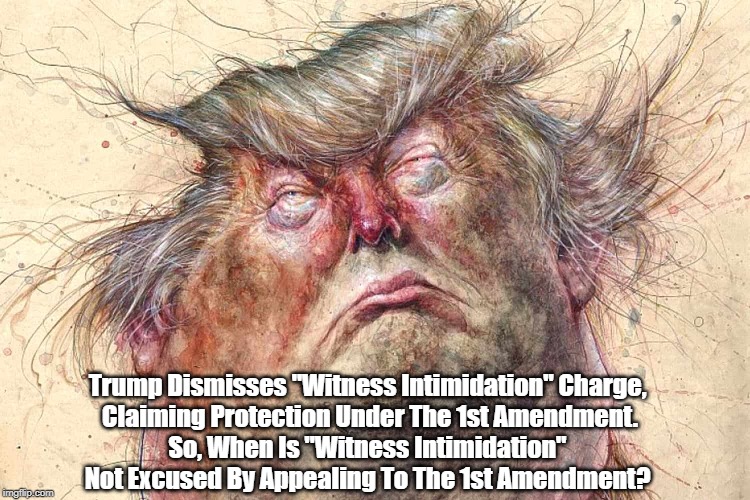 Trump Dismisses "Witness Intimidation" Charge,
 Claiming Protection Under The 1st Amendment.
So, When Is "Witness Intimidation" Not Excused  | made w/ Imgflip meme maker