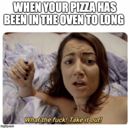 What the fuck! Take it out! | WHEN YOUR PIZZA HAS BEEN IN THE OVEN TO LONG | image tagged in what the fuck take it out | made w/ Imgflip meme maker
