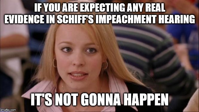 Its Not Going To Happen Meme | IF YOU ARE EXPECTING ANY REAL EVIDENCE IN SCHIFF'S IMPEACHMENT HEARING; IT'S NOT GONNA HAPPEN | image tagged in memes,its not going to happen | made w/ Imgflip meme maker